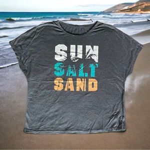 Emery Rose Shein Graphic Gray T-Shirt Size Large “Sun Salt Sand” Cap Sleeves